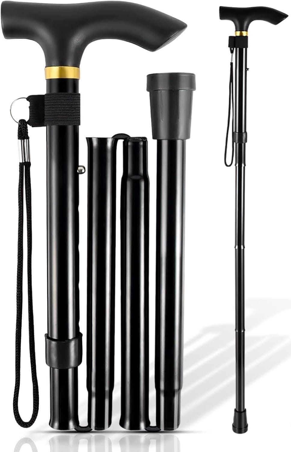 Folding metal cane in black - adjustable lightweight mobility aid