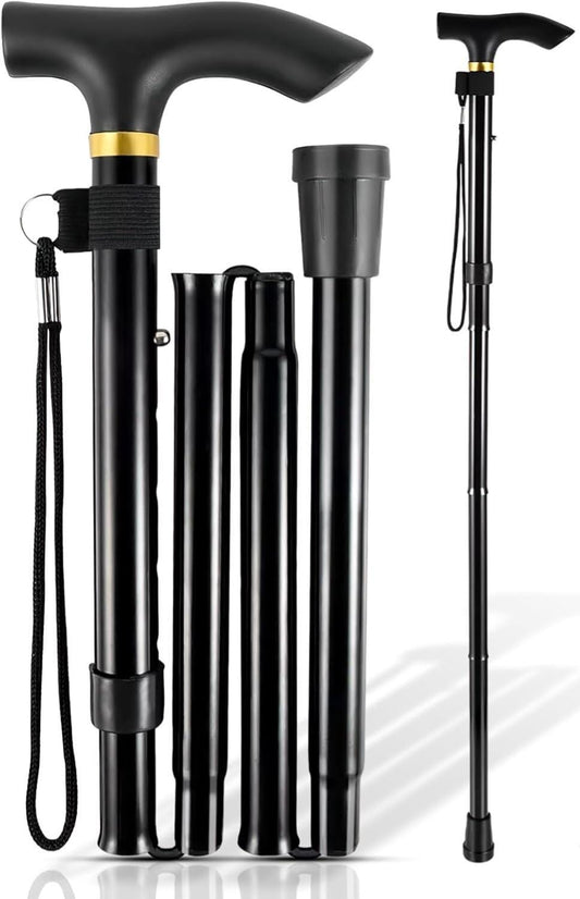 Folding metal cane in black - adjustable lightweight mobility aid