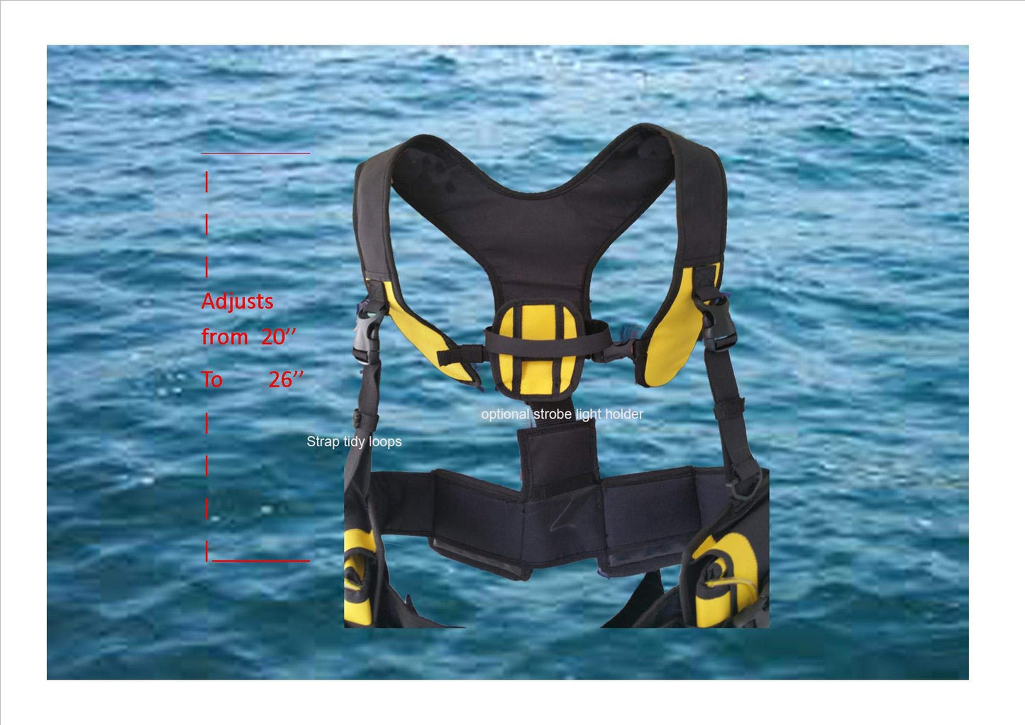 Professional Scuba Diving Weight Harness, Black and Yellow, Adjustable 50.8-66cm Torso Length, Quick-Release Ditch Pockets, Strobe Light Mount Compatible made by AKM SPORTS @akmsports.com