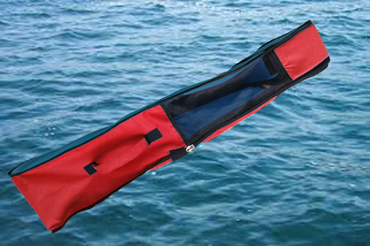 AKM SPORTS Deluxe Fin Bag with Mask Compartment, Nylon Sports Equipment Bag, 75 x 33 x 13 cm, Red and Black, Adjustable Shoulder Strap, Mesh Ventilation for Diving Snorkelling Gear