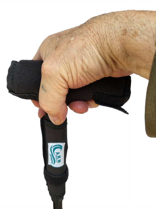 Walking stick comfy Handle grip and securing system for folding walking sticks