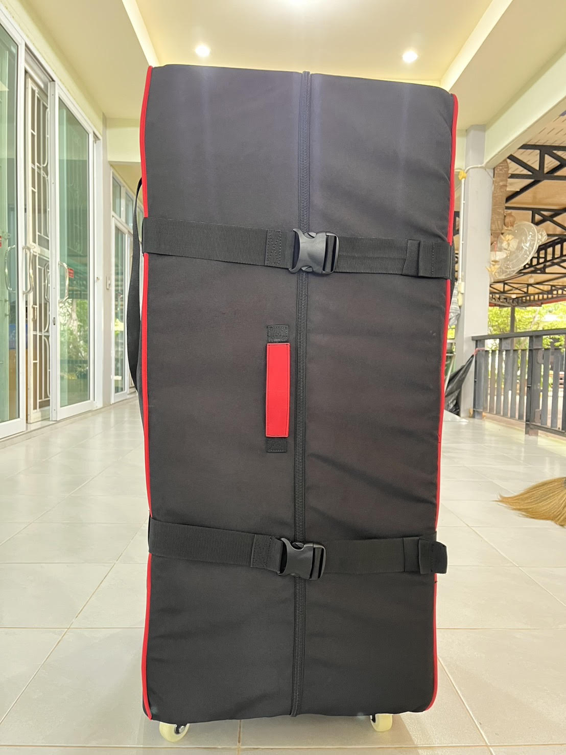 Seal Products Universal Mobility Device Travel Flight Cover, Black with Red Accents, Wheeled Storage Bag for Wheelchairs and Scooters, Protective Transport Case with Interior Dimensions 39" x 18" x 22