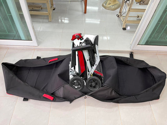 Seal Products Universal Mobility Device Travel Flight Cover, Black with Red Accents, Wheeled Storage Bag for Wheelchairs and Scooters, Protective Transport Case with Interior Dimensions 39" x 18" x 22