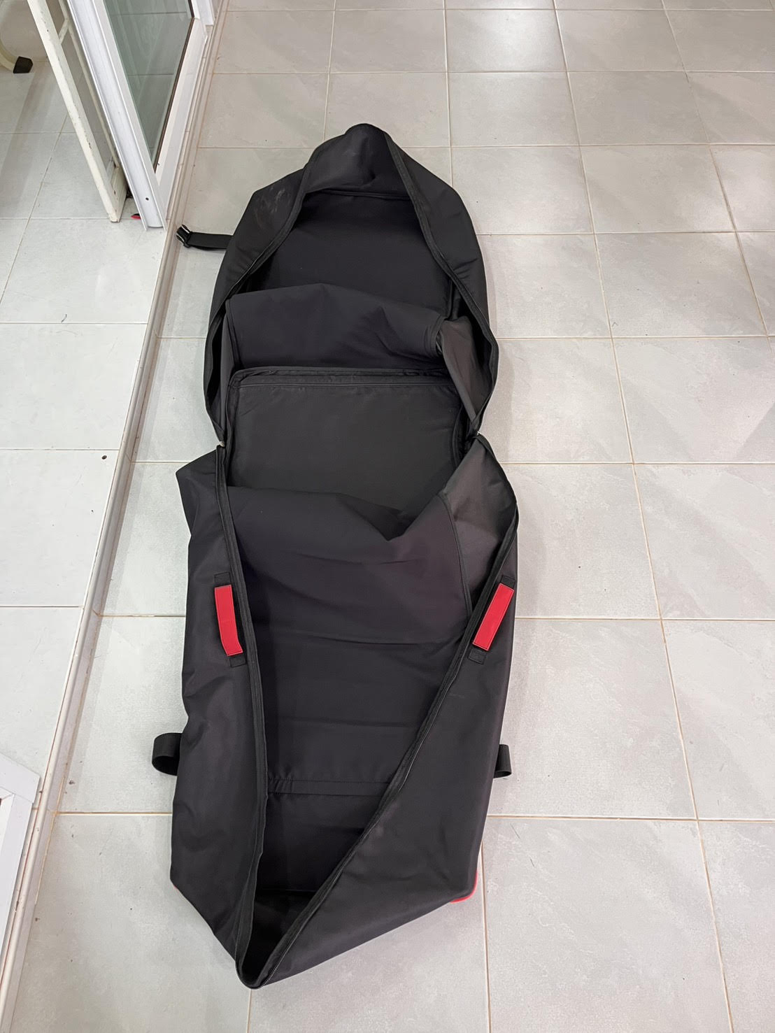 Seal Products Universal Mobility Device Travel Flight Cover, Black with Red Accents, Wheeled Storage Bag for Wheelchairs and Scooters, Protective Transport Case with Interior Dimensions 39" x 18" x 22