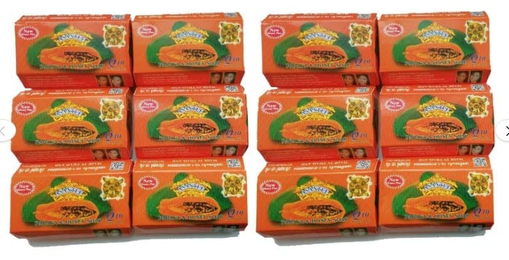 Asantee Thai Papaya Herbal Skin Whitening Soap 125g (Pack of 12]