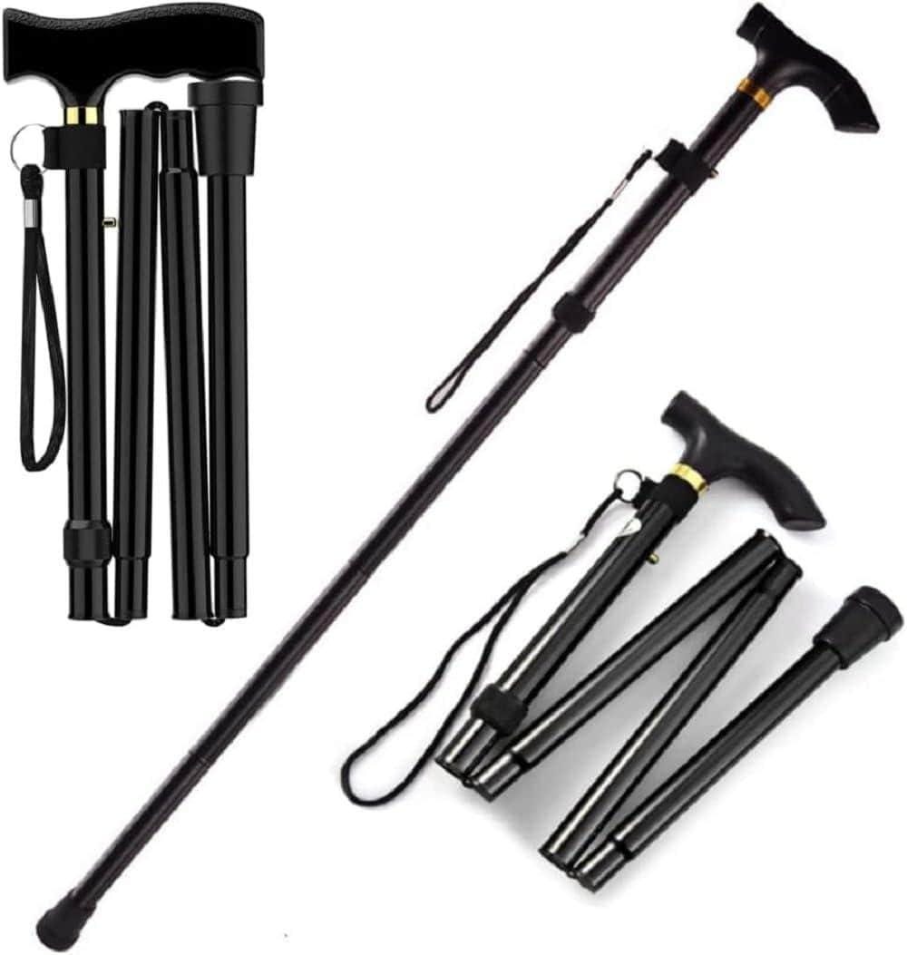 Folding metal cane in black - adjustable lightweight mobility aid