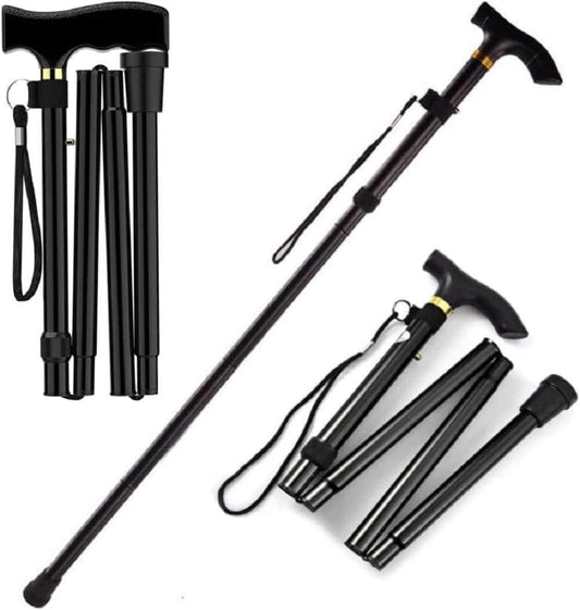 Folding metal cane in black - adjustable lightweight mobility aid