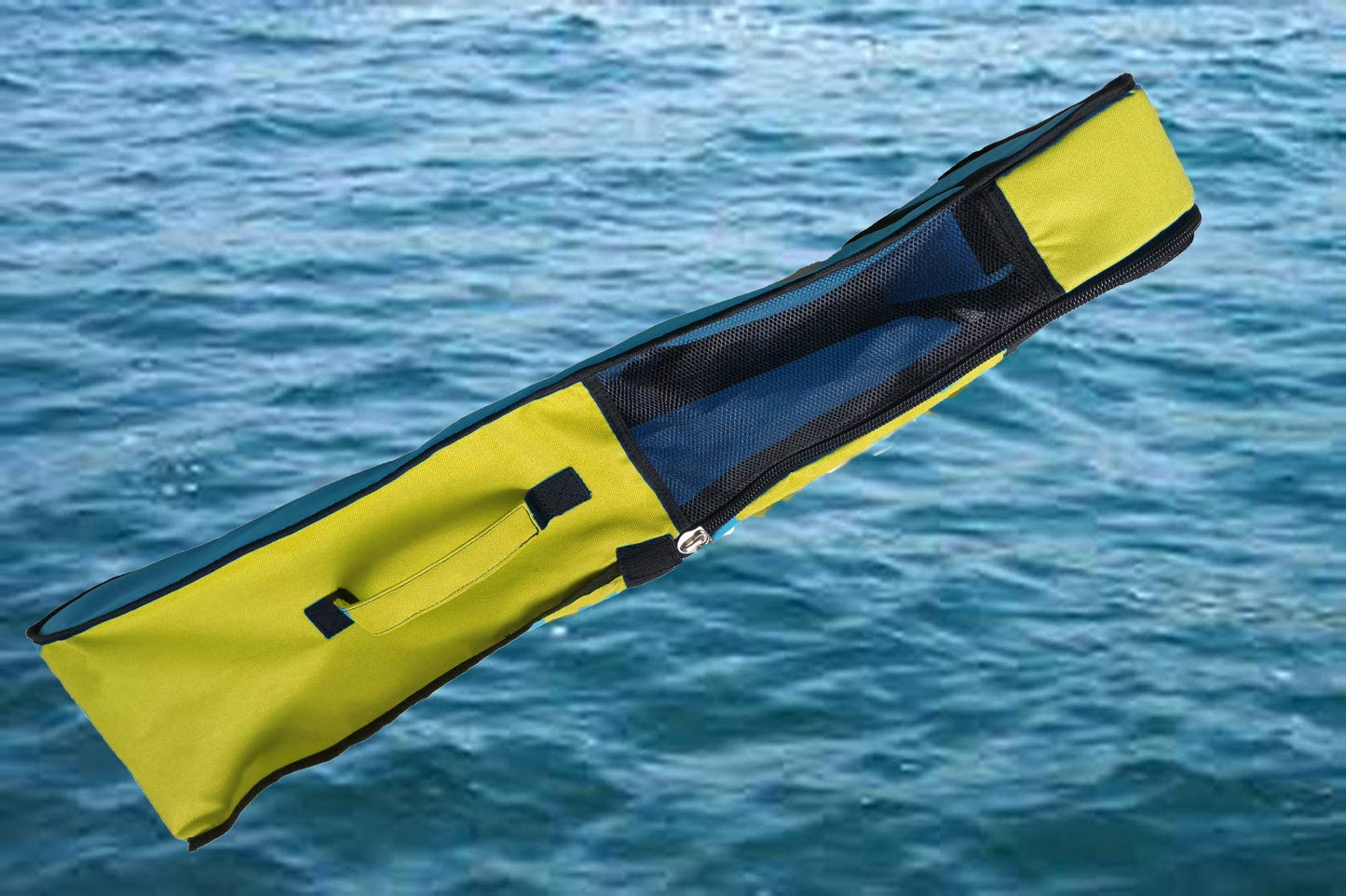 AKM SPORTS Deluxe Fin Bag with Mask Compartment, 75 x 33 x 13 cm, Nylon Sports Equipment Bag, Adjustable Shoulder Strap, Mesh Ventilation, Multiple Storage for Diving Snorkelling Gear (yellow)