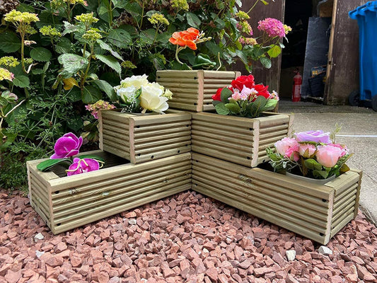 Seal Products Ltd 3 Tier Garden Patio Decking Corner Planter Treated Timbe Flowers not Included