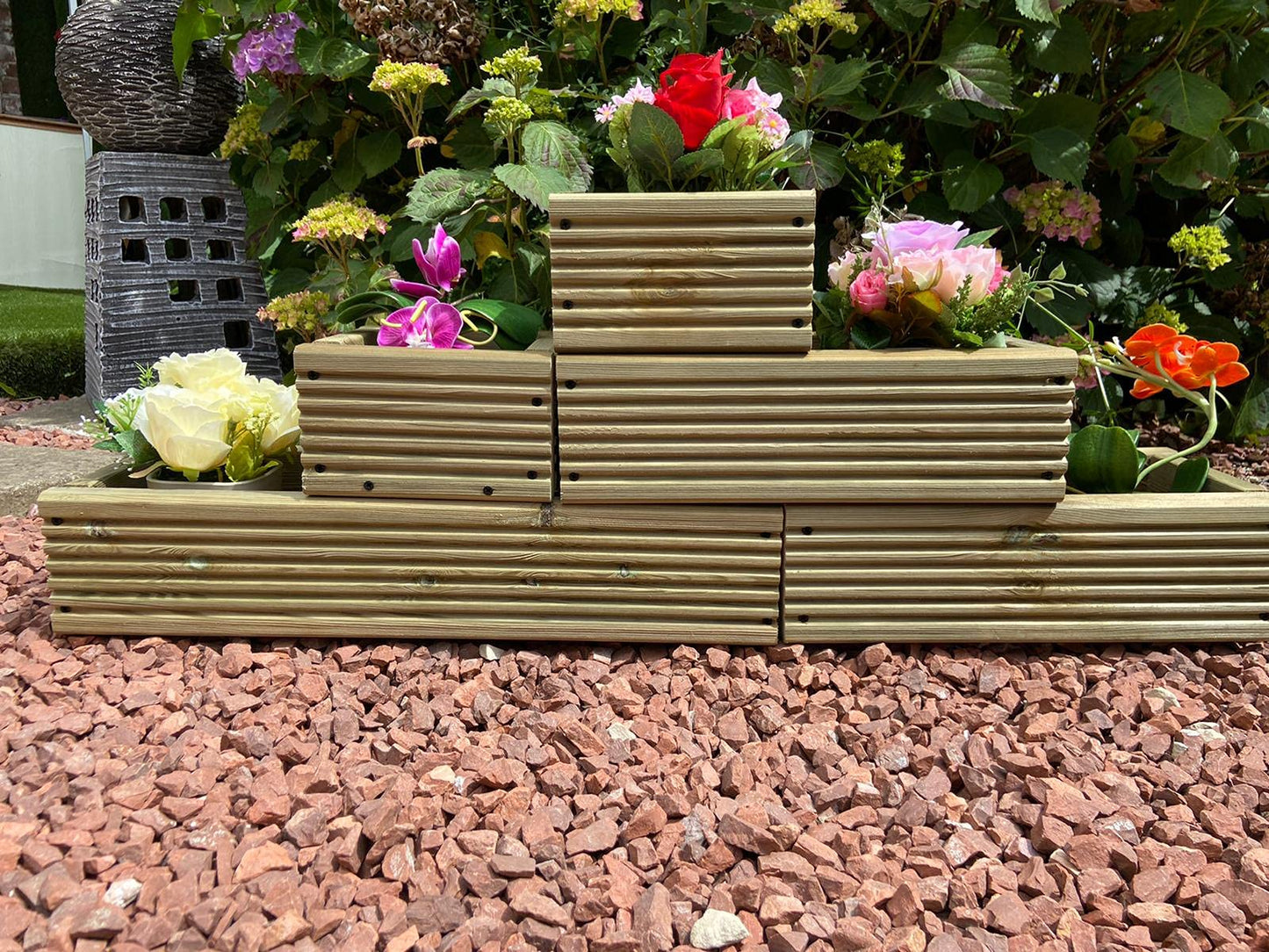 Seal Products Ltd 3 Tier Garden Patio Decking Corner Planter Treated Timbe Flowers not Included